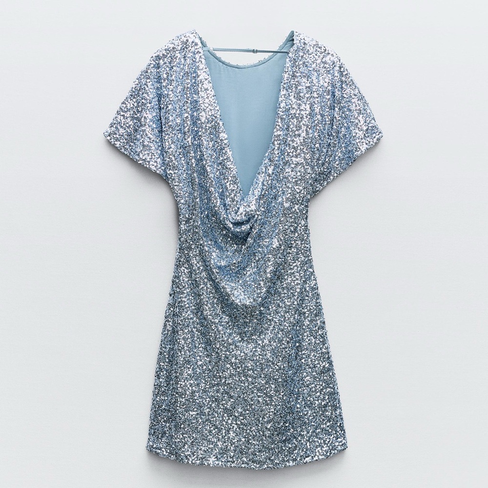 Zara Light Blue Sequin Mini Dress - Picture 7 of 10